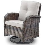 Patio Wicker Chairs Swivel Rocker – Outdoor Swivel Rocking Chairs Set of 2 with Rattan Side Table, Patio Swivel Glider Chair 3 Piece Patio Furniture Sets for Deck Porch Pool Brown/Blue