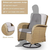 Patio Wicker Chairs Swivel Rocker – Outdoor Swivel Rocking Chairs Set of 2 with Rattan Side Table, Patio Swivel Glider Chair 3 Piece Patio Furniture Sets for Deck Porch Pool Brown/Blue