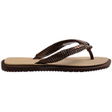 Women's Top Square Fusion Boho Flip Flops - Dark Brown/Golden