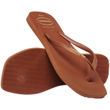 Women's Slim Square Logo Pop Up Flip Flops - RUST