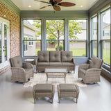 Patio Wicker Chairs Swivel Rocker – Outdoor Swivel Rocking Chairs Set of 2 with Rattan Side Table, Patio Swivel Glider Chair 3 Piece Patio Furniture Sets for Deck Porch Pool Brown/Blue