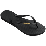 Women's Slim Logo Metallic Flip Flops - Black/Golden