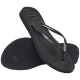 Women's Slim Gloss Flip Flops - Black/Silver/Black