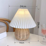 Table Lamp Rattan Pleated Aesthetic Vintage Lamp Bedside Nightstand Mini Lamp for Bedroom Living Room Side Table