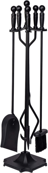 Parts & Accessories 5-Piece Fireplace Tools Set, 32 Inch Wrought Iron Fireplace Accessories Includes Fire Poker, Shovel, Brush, Tong, and Stand, Easy to Assemble