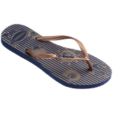Women's Nautical Slim Flip Flops - Navy Blue/Rose