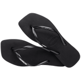 Women's Slim Square Logo Metallic Flip Flops - Black/Silver