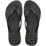 Women's Slim Gloss Flip Flops - Black/Silver/Black