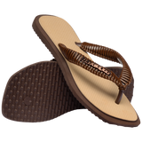 Women's Top Square Fusion Boho Flip Flops - Dark Brown/Golden
