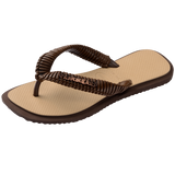 Women's Top Square Fusion Boho Flip Flops - Dark Brown/Golden