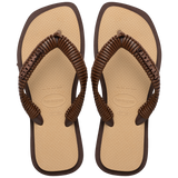 Women's Top Square Fusion Boho Flip Flops - Dark Brown/Golden