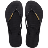 Women's Slim Logo Metallic Flip Flops - Black/Golden