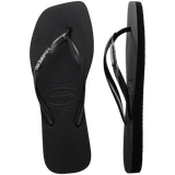 Women's Slim Square Logo Metallic Flip Flops - Black/Silver