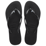 Women's Slim Crystal Flip Flops - Black