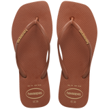 Women's Slim Square Logo Pop Up Flip Flops - RUST