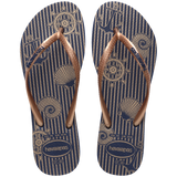Women's Nautical Slim Flip Flops - Navy Blue/Rose