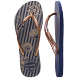 Women's Nautical Slim Flip Flops - Navy Blue/Rose