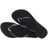 Women's Slim Crystal Flip Flops - Black