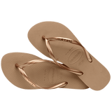 Women's Slim Logo Metallic Flip Flops - Rose Gold