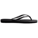 Women's Slim Square Logo Metallic Flip Flops - Black/Silver